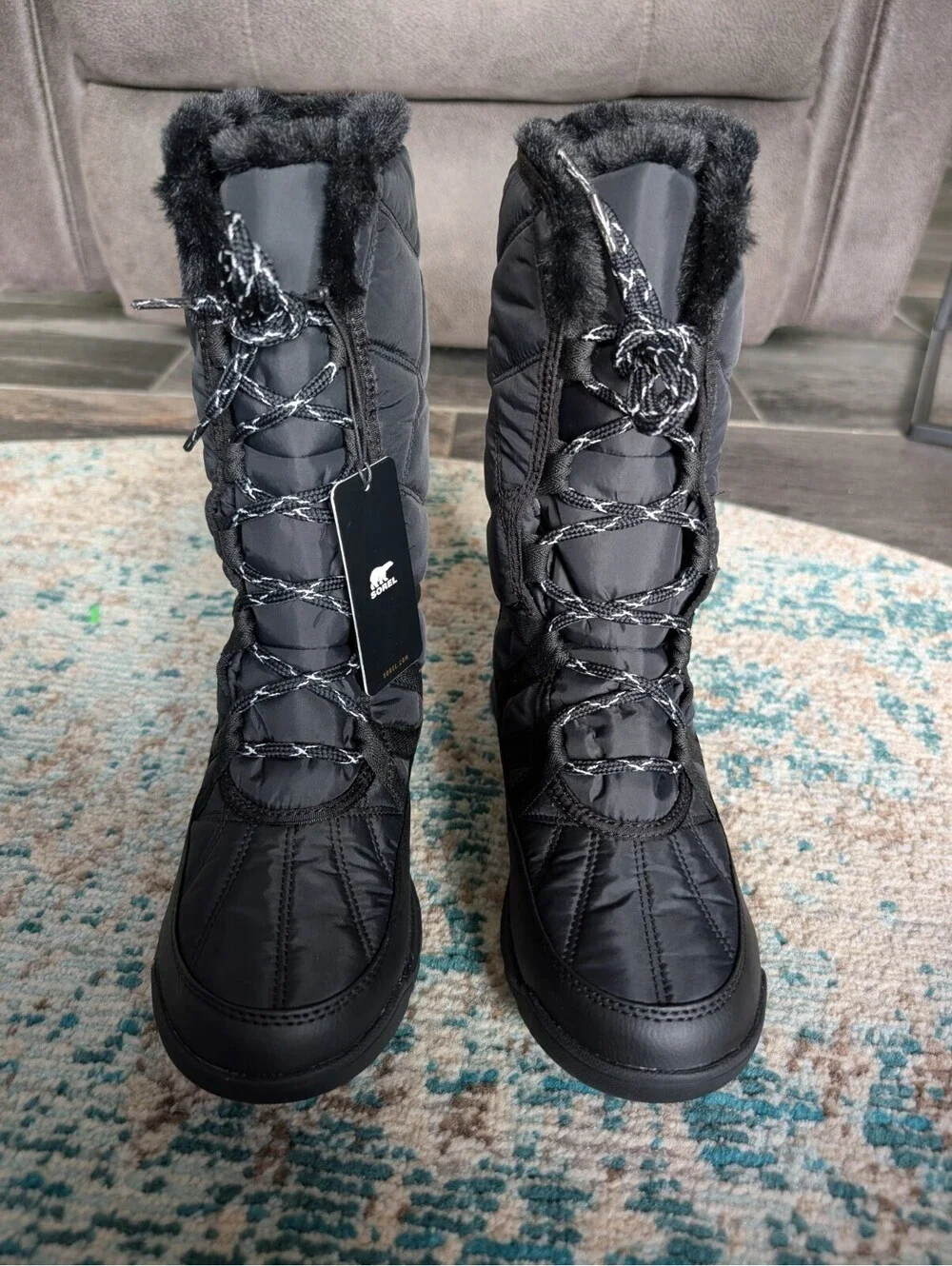 Sorel Women's Whitney II Tall Lace Boots Size 8.5 Black Waterproof Faux Fur NEW